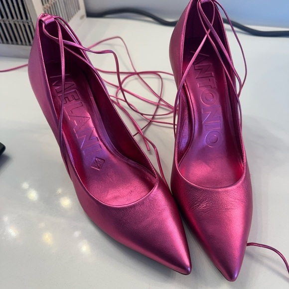 Antinio Melani Metallic Pink Lace-Up Stiletto 4 Inch Heels- Size 8 Medium - Picture 9 of 9